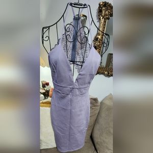 New Mystique Boutique Lavender Bodycon Dress V-Neck Lace Open Back